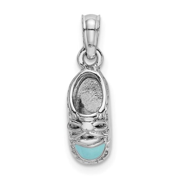 14k White Gold MINI Baby Shoe Charm Necklace with blue or pink enamel - Picture 2 of 11